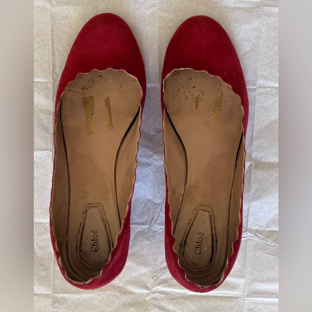 Chloe Scalloped Lauren pumps, ruby red. Used but still has some life in it. 37.5